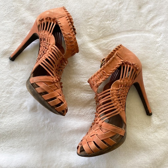 All Saints Tain Platform Weaved Leather Heels - Picture 4 of 11